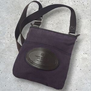 Tommy Hilfiger Dark Purple Crossbody Faux Leather Logo Shoulder Canvas Bag